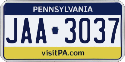 PA license plate JAA3037