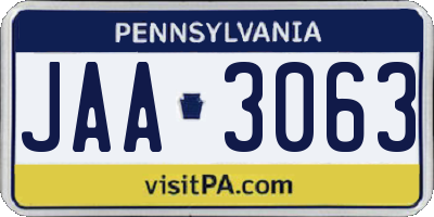 PA license plate JAA3063