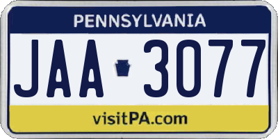 PA license plate JAA3077