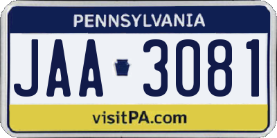PA license plate JAA3081