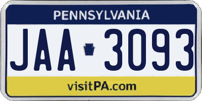 PA license plate JAA3093