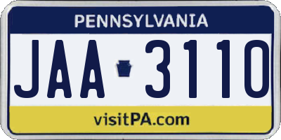 PA license plate JAA3110