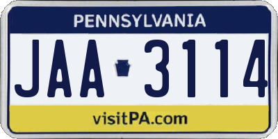PA license plate JAA3114