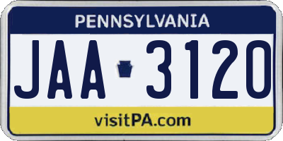 PA license plate JAA3120