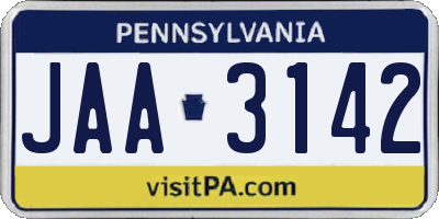 PA license plate JAA3142