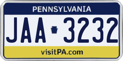 PA license plate JAA3232