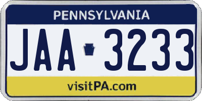 PA license plate JAA3233