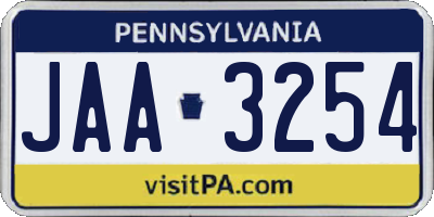PA license plate JAA3254
