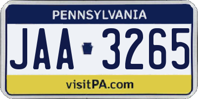 PA license plate JAA3265