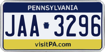 PA license plate JAA3296