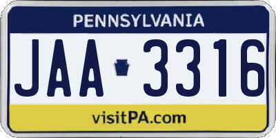 PA license plate JAA3316