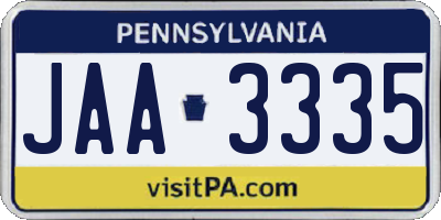 PA license plate JAA3335