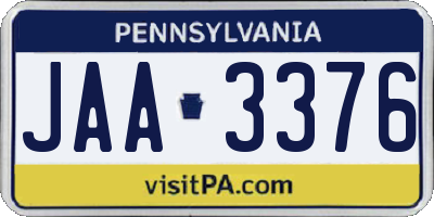 PA license plate JAA3376