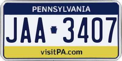PA license plate JAA3407