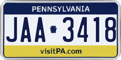 PA license plate JAA3418
