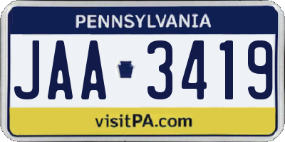 PA license plate JAA3419