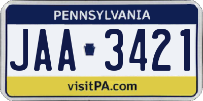 PA license plate JAA3421