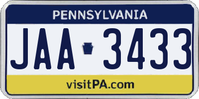 PA license plate JAA3433
