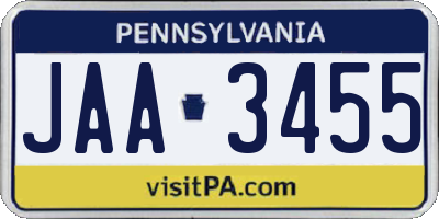 PA license plate JAA3455