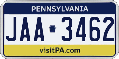PA license plate JAA3462