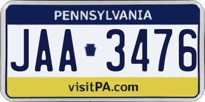 PA license plate JAA3476