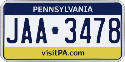 PA license plate JAA3478