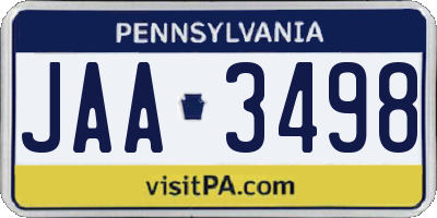 PA license plate JAA3498