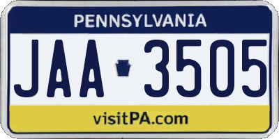 PA license plate JAA3505
