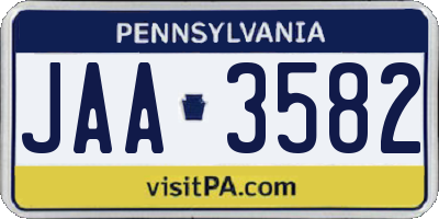 PA license plate JAA3582