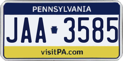 PA license plate JAA3585