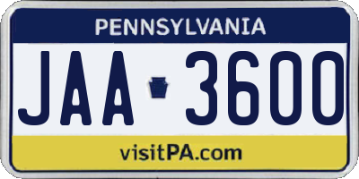 PA license plate JAA3600