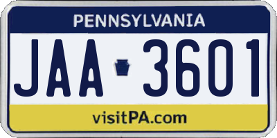 PA license plate JAA3601