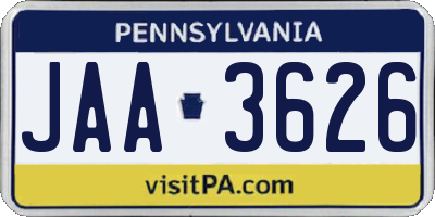PA license plate JAA3626