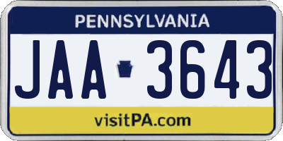 PA license plate JAA3643