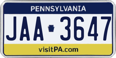 PA license plate JAA3647