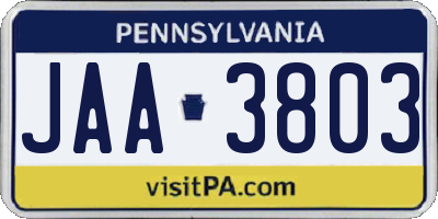 PA license plate JAA3803
