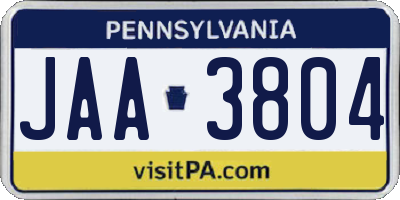 PA license plate JAA3804