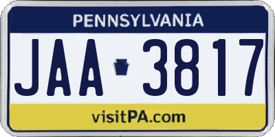 PA license plate JAA3817