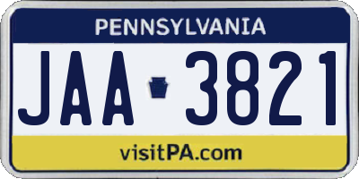 PA license plate JAA3821