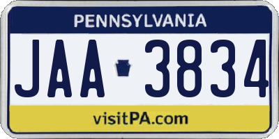 PA license plate JAA3834