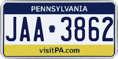 PA license plate JAA3862