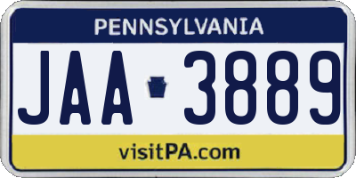 PA license plate JAA3889