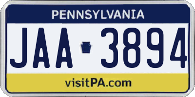 PA license plate JAA3894