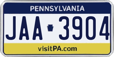 PA license plate JAA3904