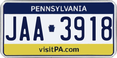 PA license plate JAA3918