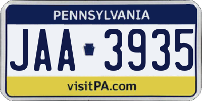 PA license plate JAA3935