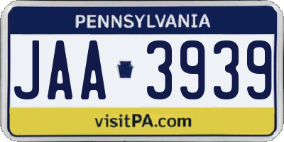 PA license plate JAA3939