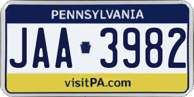 PA license plate JAA3982