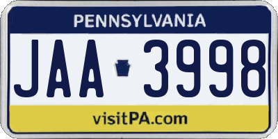 PA license plate JAA3998