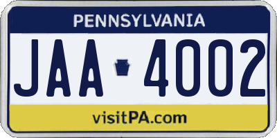 PA license plate JAA4002
